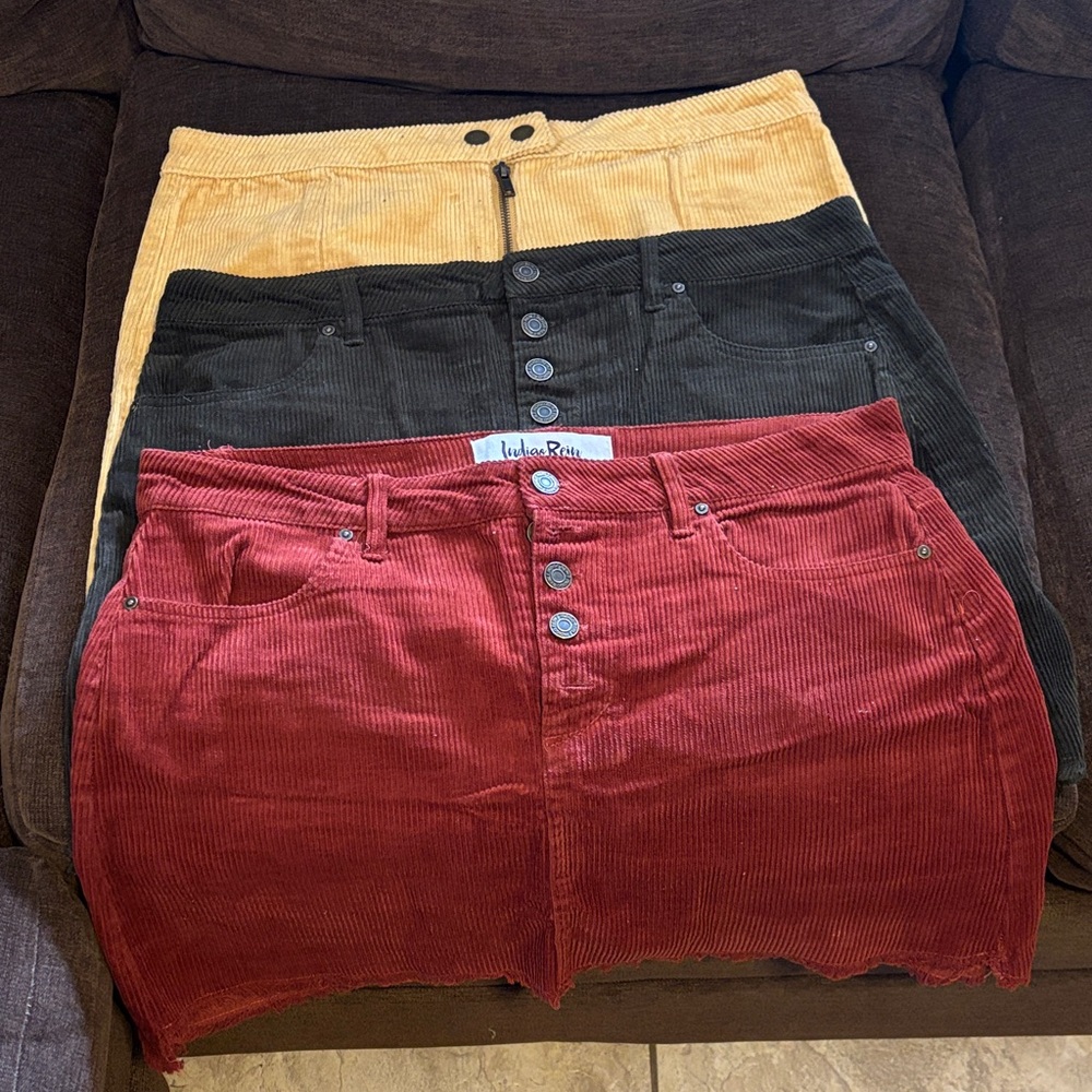3-mini skirts—-Indigo Rein Red, Black, and Gold Corduroy (BLUE SPICE) bundle